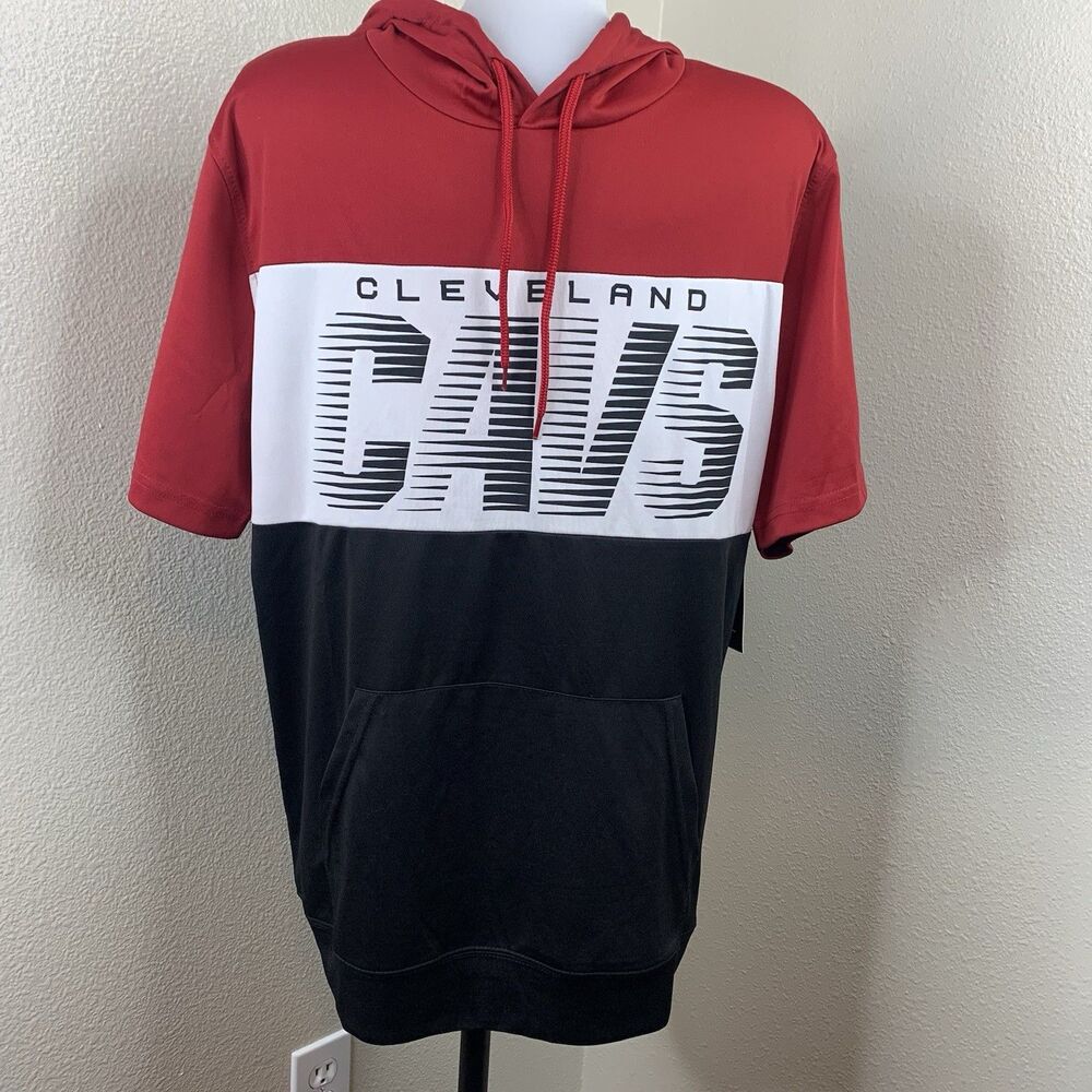 Cleaveland Cavs Cavaliers Short Sleeve Hoodie Top Red White Black Men’s Sz M NBA